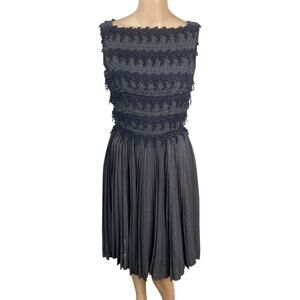 Vintage 50s Carlye Black Pintuck Lace Fit Flare Dress Box Pleat Metal Zip XS